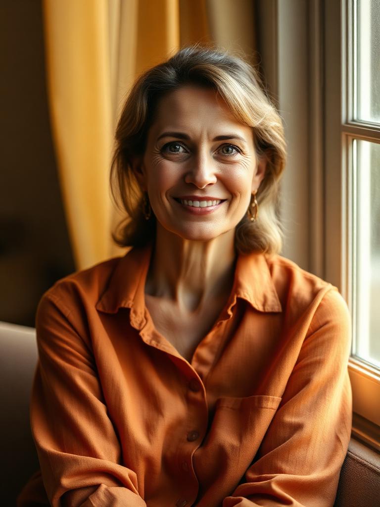 Retrato da psicóloga Letícia Alves em ambiente aconchegante
